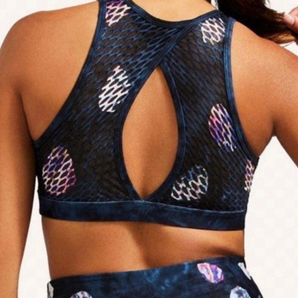 Peloton WITH Asteroid High Neck Bra Back Cut Out Navy Mesh Detail Logo Small - Picture 2 of 7